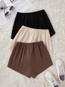 SHEIN 3 chiếc quần short ngủ thường ngày màu trơn cho nữ - Nhiều màu - Xem 2