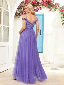 孕妇露肩网眼亮片派对连衣裙 - 紫羅蘭色 - 查看 2