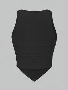 Calvaya Plus Size Solid Color Asymmetric Hem Casual Tank Top