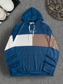 Manfinity Homme Men's Plus Size Contrast Color Casual Long Sleeve Hooded Sweatshirt - Multicolor - View 1