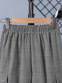 Tween Boy Plaid Cargo Pocket Straight Loose Casual Pants - Grey - View 4