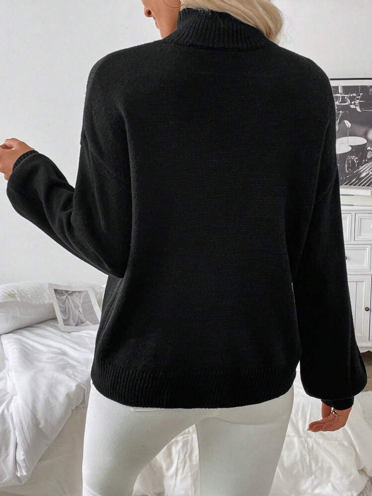 SHEIN LUNE Women's Casual Autumn/Winter Crew Neck Embroidered Sweater, Knit Pullover Fall - Black - View 2