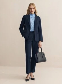 BizChic Navy Blue Suit Work Wear Set Office Attire Work Clothes Professional Fall Women Outfits - Navy Blue - View 1