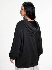 ROMWE Grunge Punk Punk Distressed Snowflake Metallic Button Detachable Oversized Women Baggy Sweatshirt - Black - View 6