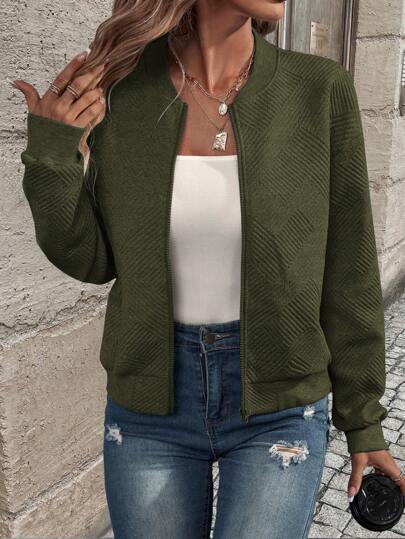 Chaqueta de béisbol casual holgada de unicolor y manga larga para mujer, otoño/invierno