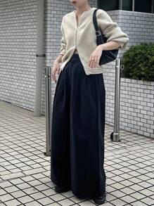 FRIFUL 女士纯色落肩长袖拉链休闲开衫，秋冬夹克 - 駝色 - 查看 4