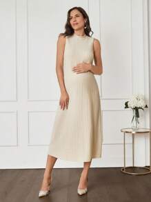 MaterniWear 2 件孕妇休闲套装：长袖飘逸开衫夹克和连衣裙，秋冬 - 杏色 - 查看 3