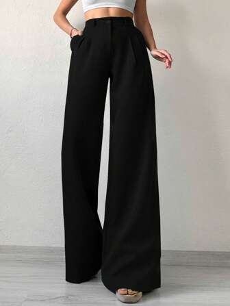 SHEIN Tall Women's Solid Color Wide Leg Suit Pants