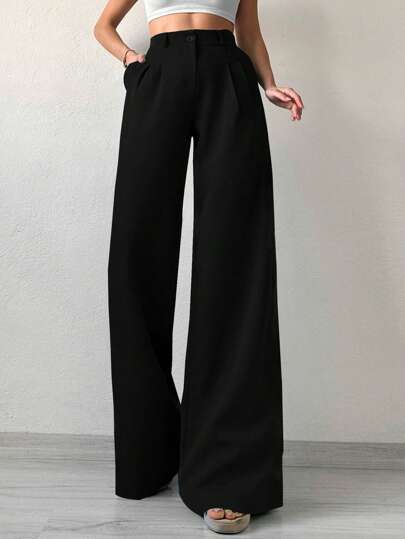 SHEIN Tall Women's Solid Color Wide Leg Suit Pants