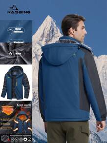 KEFITEVD Men's Winter Ski Jacket Water Resistant Windproof Snowboard Thermal Lined Hooded Winter Clothes 4 Pockets Parka Hiking Camping Climbing - Navy Blue - View 4