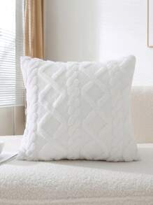 1pc White Synthetic Wool Decorative Pillow Cover, Soft Plushy Sheepskin Square Pattern Cushion Cover, Modern Sofa Decor For Home, Bedroom, Dorm Use, No Pillow Core Christmas For Holiday Gift Giving