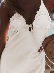 SHEIN SXY Women Lace Trim Tie Strap Mini Dress - White - View 4