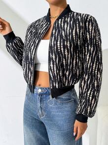 SHEIN Essnce Women's Tie-Dye Printed Long Sleeve Casual Baseball Jacket, Spring & Fall - Multicolor - View 5