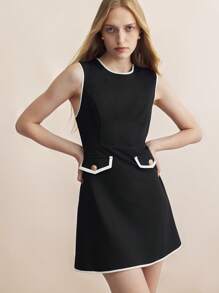 BizChic 女士优雅通勤黑白拼色无袖连衣裙秋季女装 - 黑色 - 查看 2