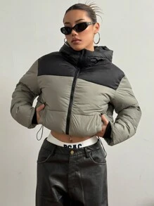 StreetHx Contrast Color Hooded Padded Padded Coat, Short & Lightweight Winter Clothes - Multicolor - View 5
