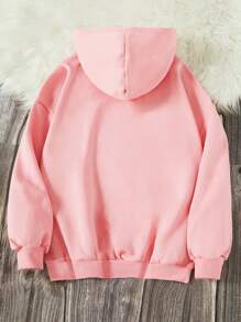 SHEIN Leap Crew Sudadera con capucha de ajuste holgado de manga larga gruesa, informal, con estampados de sonrisa, leopardo, corazón, floral y otoño en color rosa, adecuada para otoño/invierno para niña preadolescente