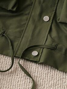 SHEIN LUNE Áo khoác nữ tay dài đơn sắc có dây rút eo, thường ngày, mùa xuân và mùa thu - màu xanh lá - Xem 4