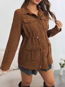 SHEIN Maternity Casual Button-Up Corduroy Jacket & Long Sleeve Coat, & Coat, Fall/Winter
