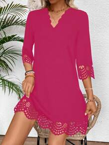 Chiquease Vestido elegante con diseño calado para mujeres - Rosa Fucsia - Ver 1
