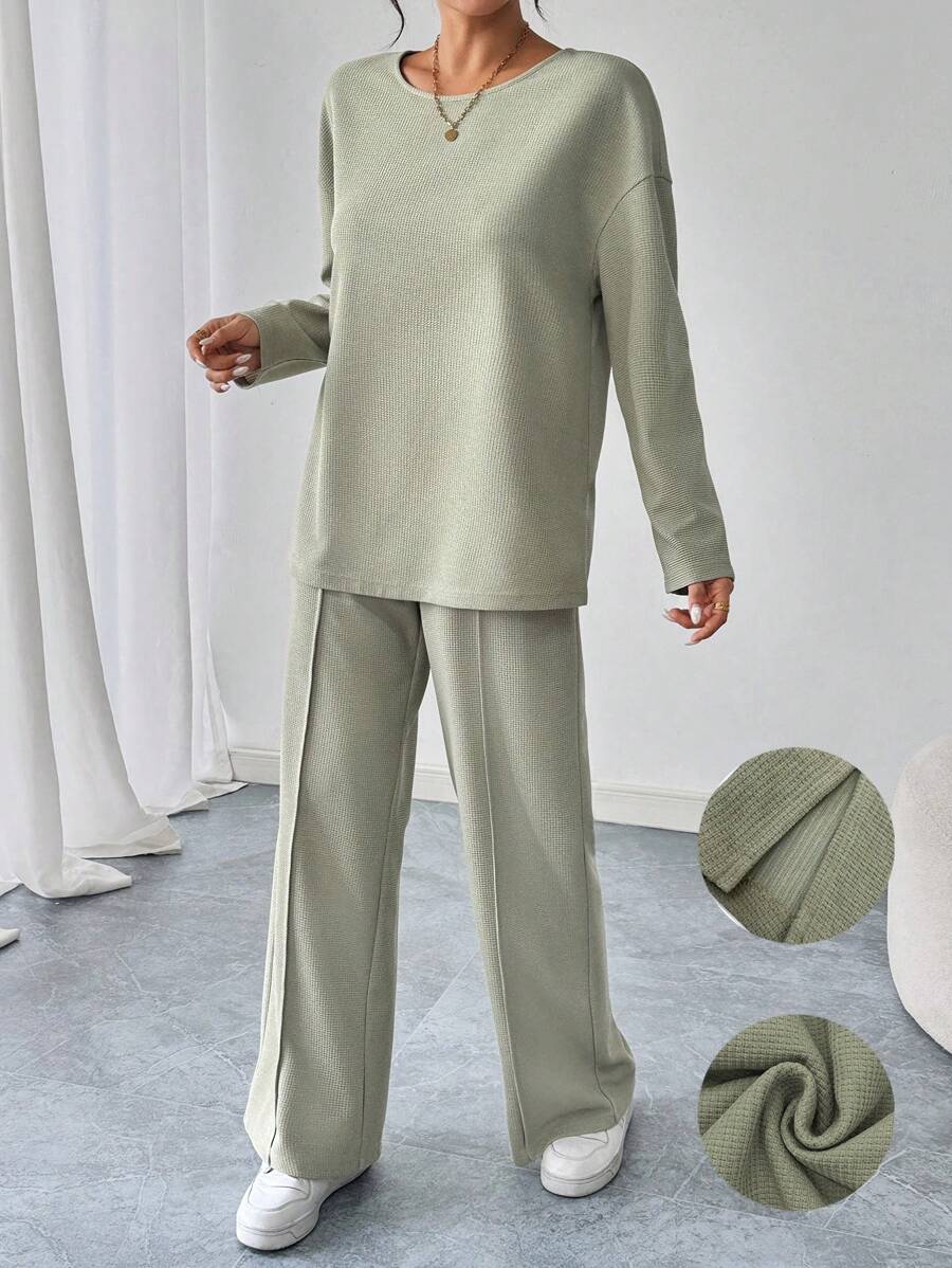 SHEIN LUNE 25+ Casual Sports Marbled Sweatshirt And Pants 2pcs Set - Army Green - View 1