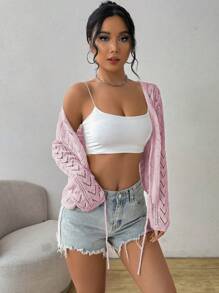 Chiquease Women Hollow Out Front Lace Up Cardigan, Vacation