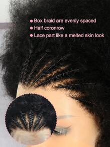 Box Cornrow Braided Afro Puff Wig Transparent Lace 13x4 Lace Frontal Short Human Hair Wigs With Pre Plucked Natural Black Remy Hair For Women Daily Use