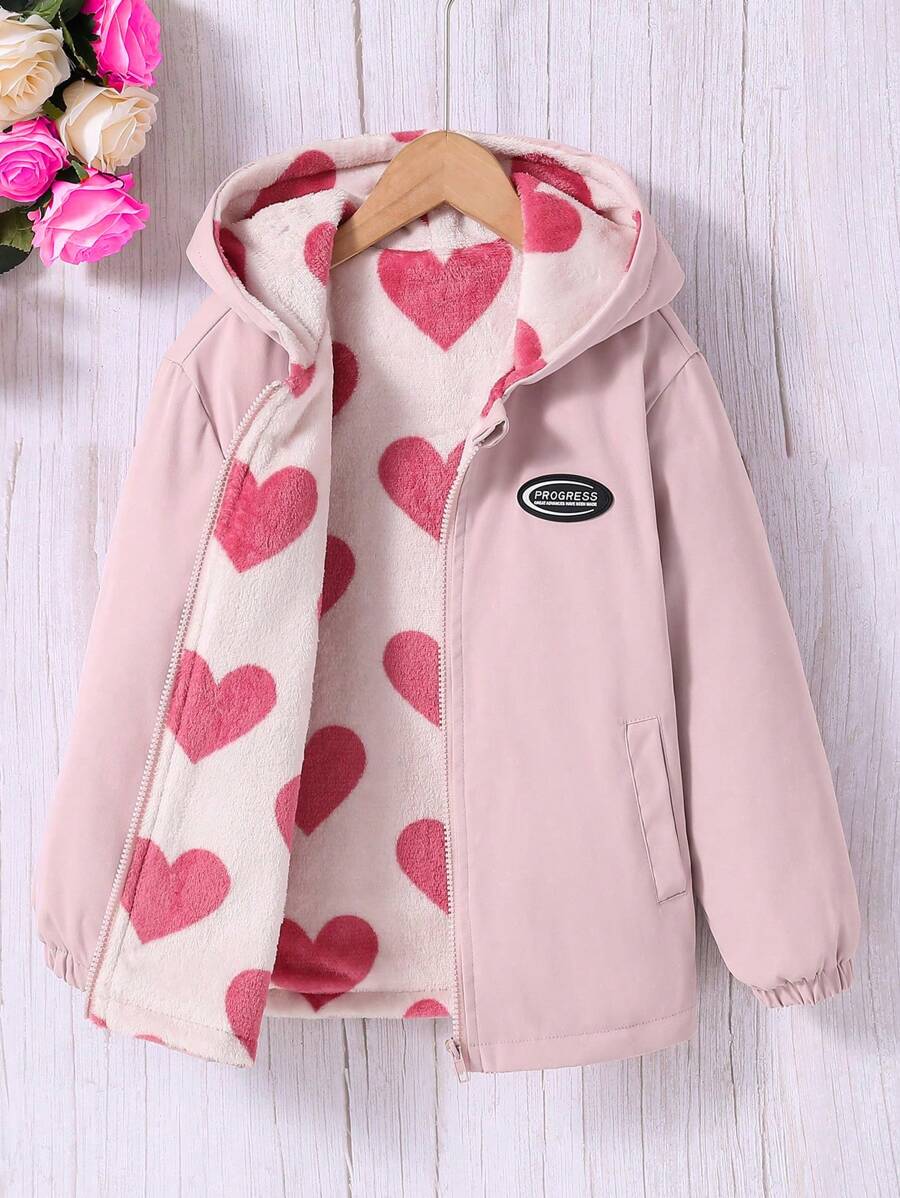 Sparklyn Tween Girls' Heart Decor Casual Pink Jacket - Pink - View 1
