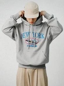 DAZY 男士秋季刺绣长袖连帽衫 - 灰色 - 查看 6