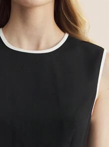 BizChic 女士优雅通勤黑白拼色无袖连衣裙秋季女装 - 黑色 - 查看 7