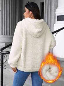 Calvaya Plus Size Long Sleeve Hooded Sweatshirt With Letter Print And Pocket, Casual Daily Wear Pullover Fall Outfit