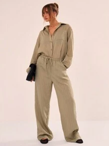 MUSERA Women Striped Linen Tie Waist Beach Trousers Summer Pants Boho Summer Cute Chic Elegant - Green - View 1