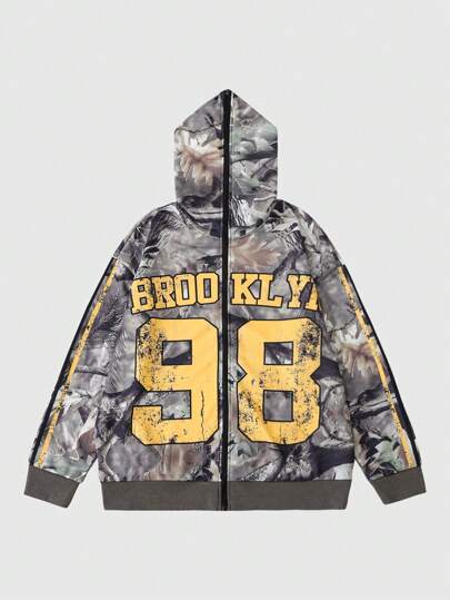 Street Life Sweat-shirt à capuche décontracté avec fermeture éclair et imprimé lettres à manches longues pour hommes, convient pour l'automne et l'hiver