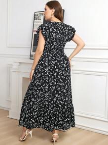 SHEIN Clasi Đầm thanh lịch tay lỡ họa tiết hoa cỡ lớn cho nữ - màu đen - Xem 2