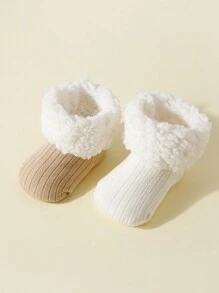 2pairs Toddler Thick Thermal Lined Anti-Slip Mid-Calf Socks, For Winter - Multicolor - View 5