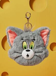 TOM & JERRY X SHEIN Cartoon Cat Embroidered Plush Super Soft Hanging Pouch - Grey - View 4