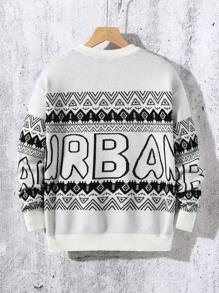 Jersey de punto casual con patrón de letras para niños, jersey de cuello redondo de manga larga, de moda para el otoño - Blanco - Ver 2