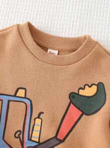 Cozy Pixies 2 Chiếc Xe Đẩy Hoạt Hình Bé Trai Họa Tiết Dệt Kim Mềm Raglan Tay Áo Và Bộ Quần Có Còng - màu nâu - Xem 20