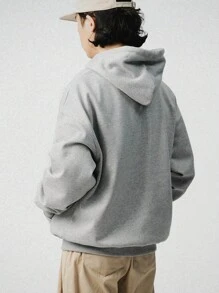 DAZY 男士秋季刺绣长袖连帽衫 - 灰色 - 查看 2