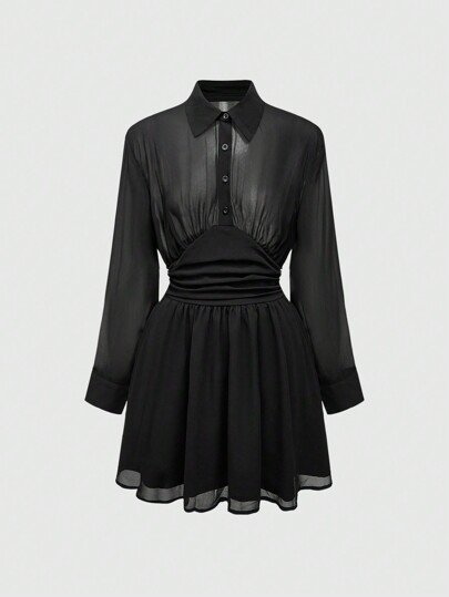 Sexy Minimalist Semi-Sheer Waist Fit A-Line Dress For Women