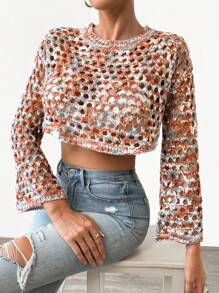 Chiquease 撞色圆领开襟针织毛衣，秋冬针织套头衫 - 彩色 - 查看 4