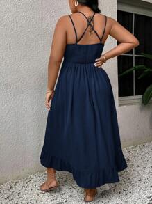 SHEIN VCAY Plus Size Casual Holiday Patchwork Ruffle Strap Dress,Beach Dress Sundress,Holiday Outfits Boho