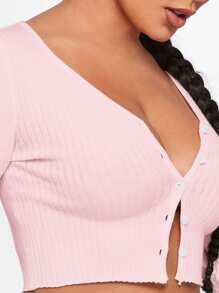 SHEIN LUNE Women's Solid Color Minimalist Daily Wear Cardigan - Baby Pink - View 5