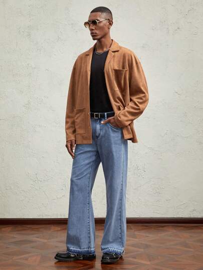 AKNOTIC Formal 男士绒面革修身休闲翻领夹克，适合秋季、秋冬