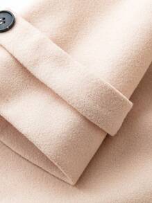 Plus Size Stand Collar Double Breasted Woolen Long Sleeve Jacket, Autumn Winter - Apricot - View 4