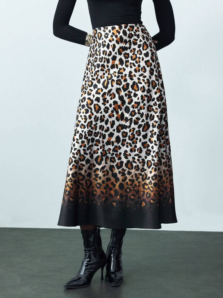 SHEIN Maija Leopard Print Elastic Waist Skirt, Elegant & Comfortable Fashionable Style For Women Spring/Summer
