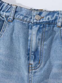 SHEIN Tween Girls Butterfly Print Denim Jeans