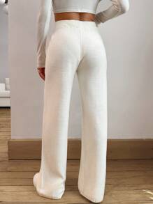 RueChic Cable Twist Pattern Sweater And Straight Pants Set For Autumn And Winter - Beige - View 3