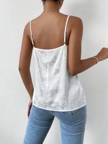 SHEIN LUNE 花卉圖案提花蕾絲拼接緞面吊帶上衣 - 白色 - 查看 2