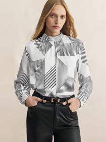 BizChic 灰色花朵半透明蝙蝠袖宽松休闲衬衫宽松衬衫 - 灰色 - 查看 1