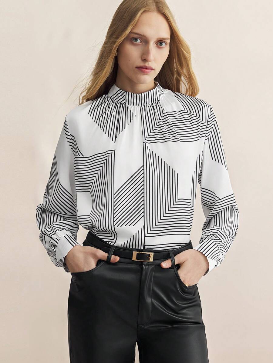 BizChic 灰色花朵半透明蝙蝠袖宽松休闲衬衫宽松衬衫 - 灰色 - 查看 1